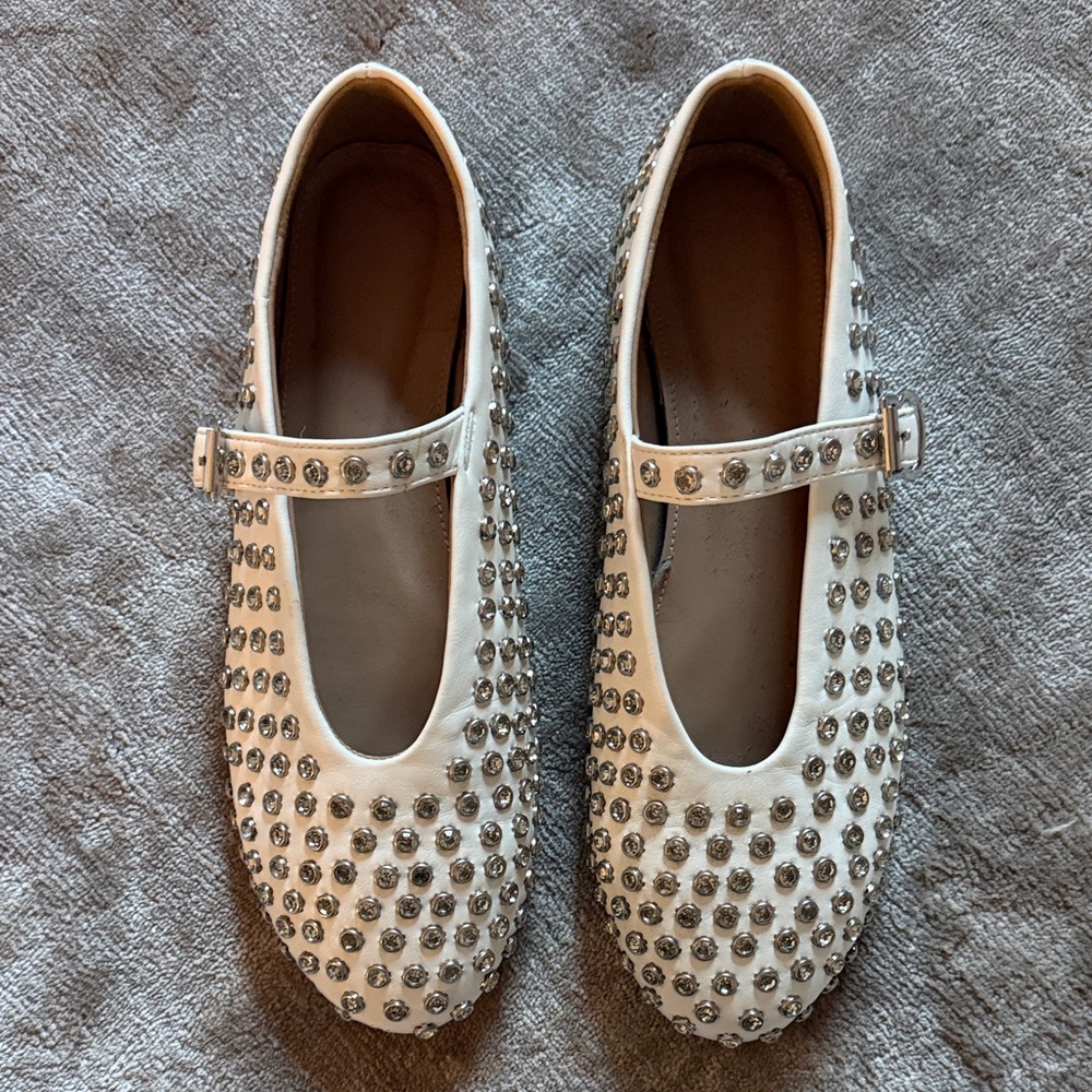Studded white ballet flat